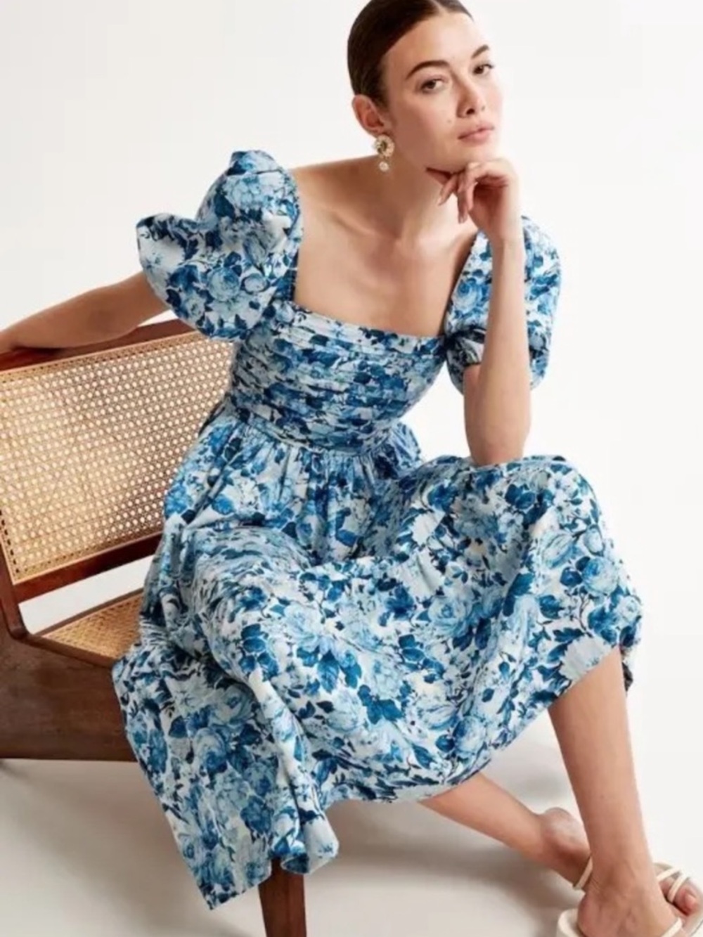 Abercrombie & Fitch Emerson Blue Floral Midi Dress Size XSP